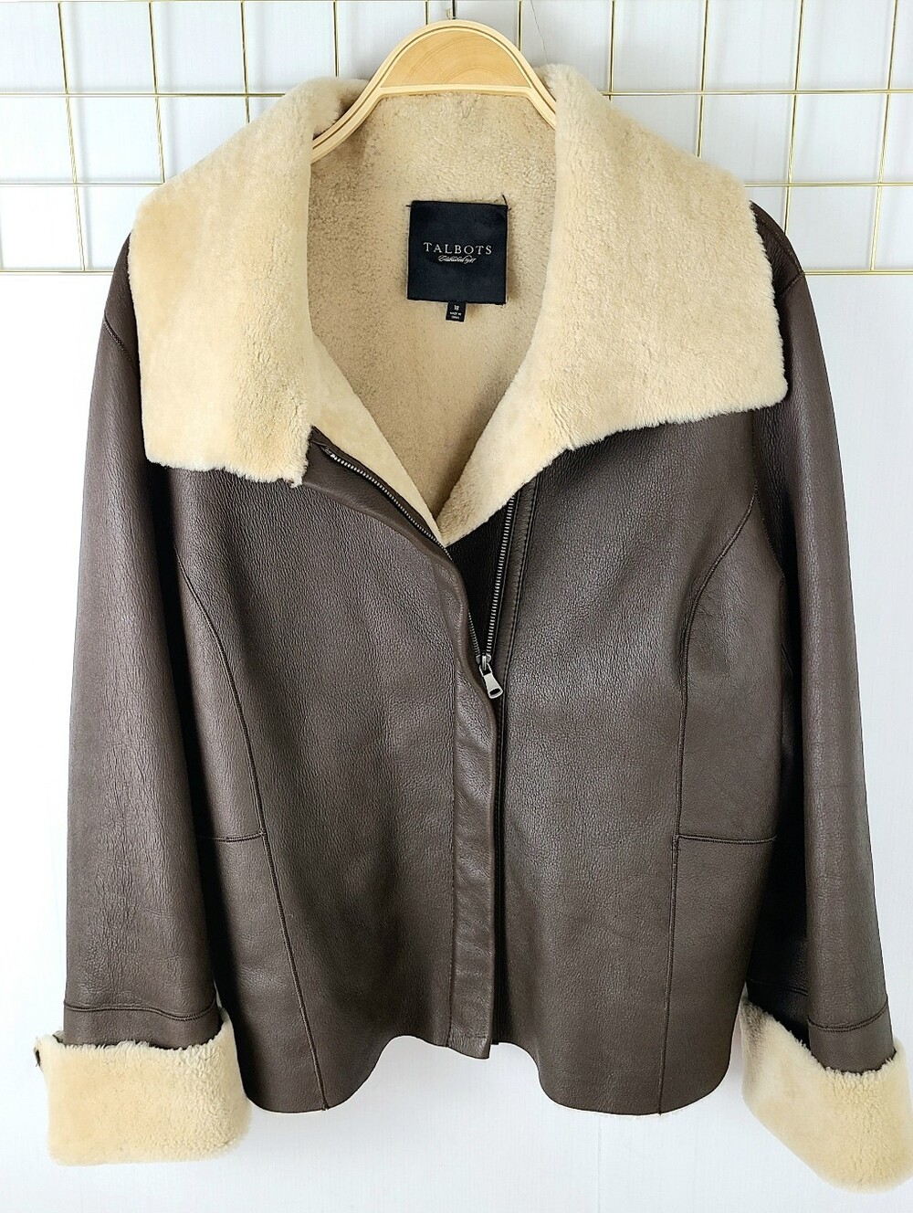 Talbots Brown Genuine Lamb Skin Leather Shearling Coat